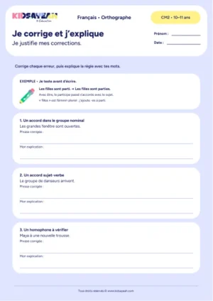 correction orthographique CM2 exercice à imprimer - fiche élève
