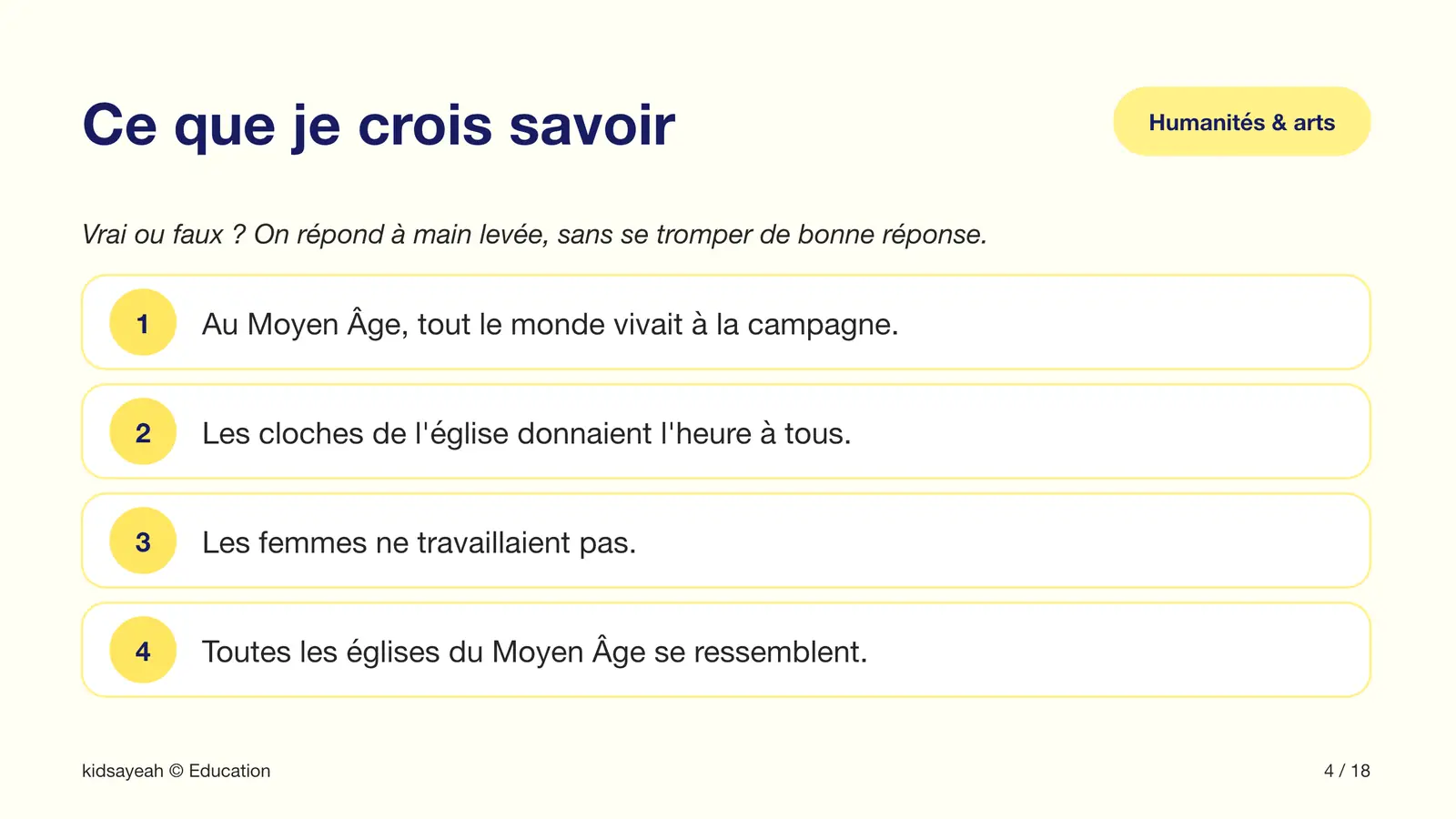 activité vrai ou faux sur la ville au Moyen Âge CM1