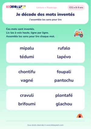 décoder douze pseudo-mots avec mipalu et chontifu au CE2 — aperçu de la fiche CE2 à imprimer