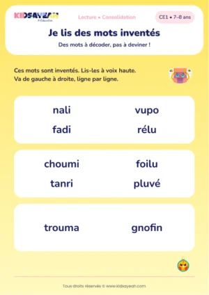 décoder nali, choumi et des mots inventés au CE1 — aperçu de la fiche CE1 à imprimer
