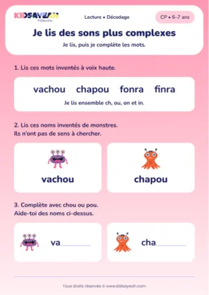 Décoder vachou, chapou, fonra et finra au CP — aperçu de la fiche à imprimer