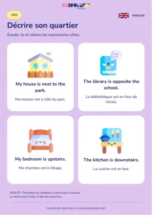 Décrire quartier et maison en anglais au CM2 — leçon illustrée