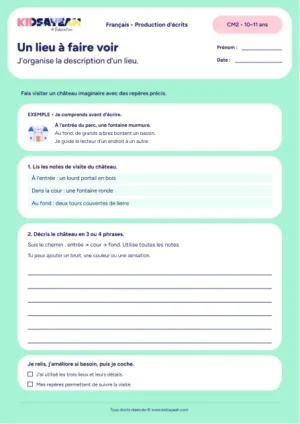 description de lieu CM2 exercice à imprimer - fiche élève