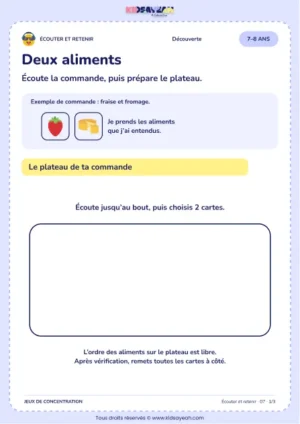 Deux aliments – jeu d’écoute et d’attention à imprimer pour les enfants de 7–8 ans