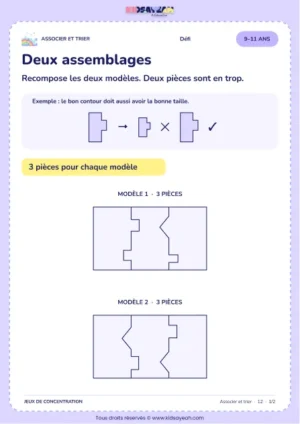 Deux assemblages – activité de tri et d’association à imprimer pour les enfants de 9–11 ans