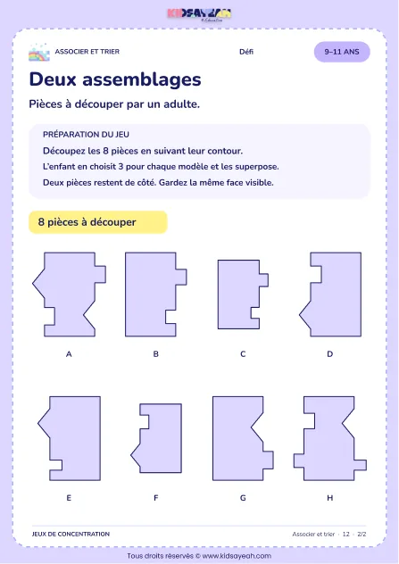 Deux assemblages – activité de tri et d’association à imprimer pour les enfants de 9–11 ans – page 2 : page 2 : 02 Pièces