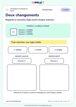 Deux changements – jeu de règles et d’attention à imprimer pour les enfants de 7–8 ans