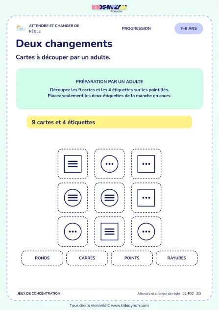 Deux changements – jeu de règles et d’attention à imprimer pour les enfants de 7–8 ans – page 2 : page 2 : 2/3 — Cartes