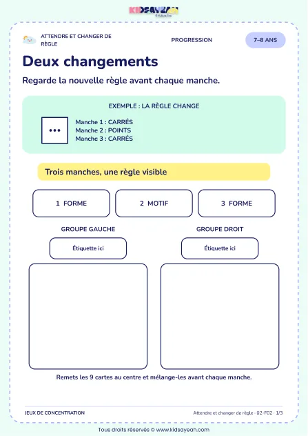 Deux changements – jeu de règles et d’attention à imprimer pour les enfants de 7–8 ans