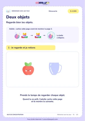 Deux objets – jeu de mémoire visuelle à imprimer pour les enfants de 3–4 ans