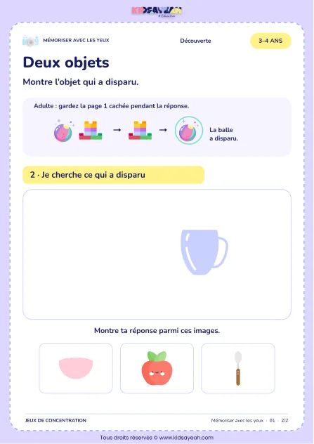 Deux objets – jeu de mémoire visuelle à imprimer pour les enfants de 3–4 ans – page 2 : page 2 : 2/2
