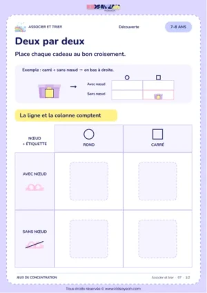 Deux par deux – activité de tri et d’association à imprimer pour les enfants de 7–8 ans