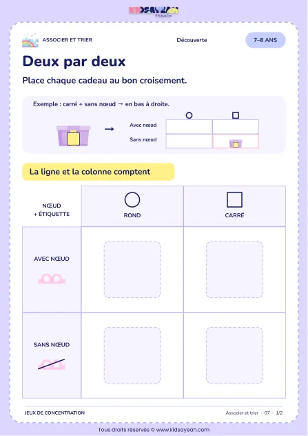 Deux par deux – activité de tri et d’association à imprimer pour les enfants de 7–8 ans