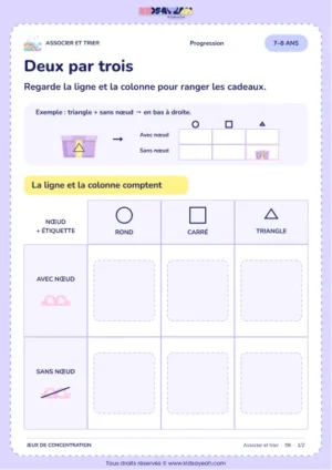 Deux par trois – activité de tri et d’association à imprimer pour les enfants de 7–8 ans