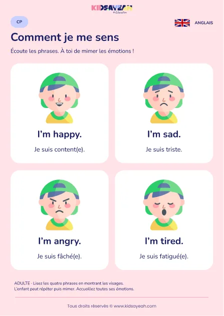 Dire comment on se sent en anglais au CP — leçon illustrée