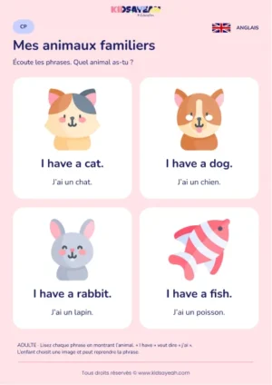 Dire I have avec les animaux en anglais au CP — leçon illustrée
