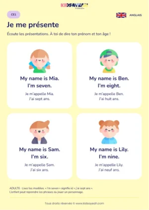 Dire son prénom et son âge en anglais au CE1 — leçon illustrée