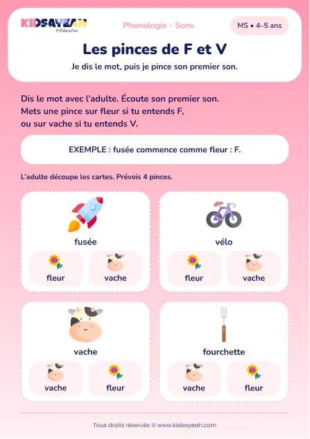 Distinguer F et V avec des cartes à pinces en MS — aperçu de la fiche à imprimer