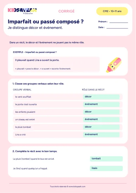 Corrigé - distinguer imparfait et passé composé au CM2
