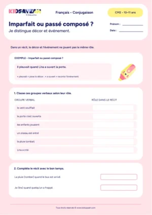 distinguer imparfait et passé composé au CM2 - fiche élève