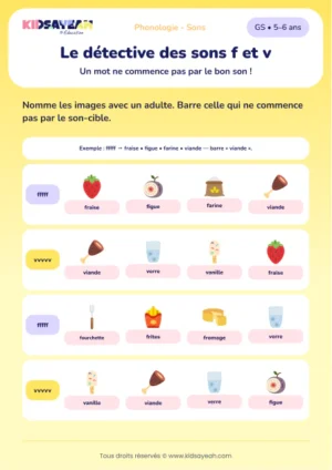 distinguer les sons F et V en GS — fiche illustrée à imprimer
