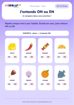 distinguer les sons ON et EN en GS — fiche GS à imprimer