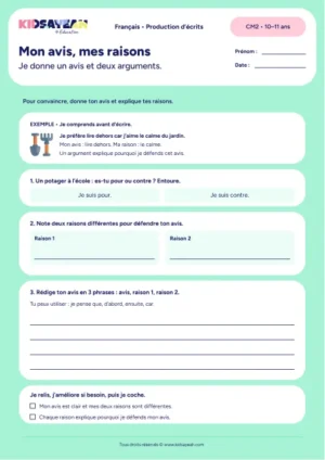 texte argumentatif CM2 exercice à imprimer - fiche élève