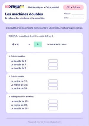 Doubles et moitiés au CE1 : Les machines doubles — fiche enfant