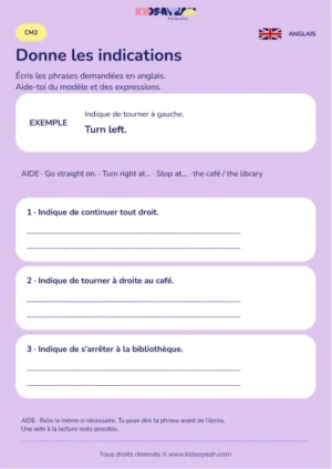 Écrire des indications d’itinéraire en anglais au CM2 — fiche enfant