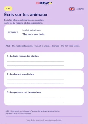 Écrire des phrases sur les animaux du jardin au CM2 — fiche enfant