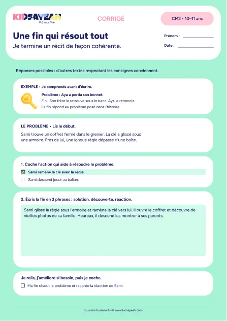 Corrigé - fin de récit CM2 exercice à imprimer