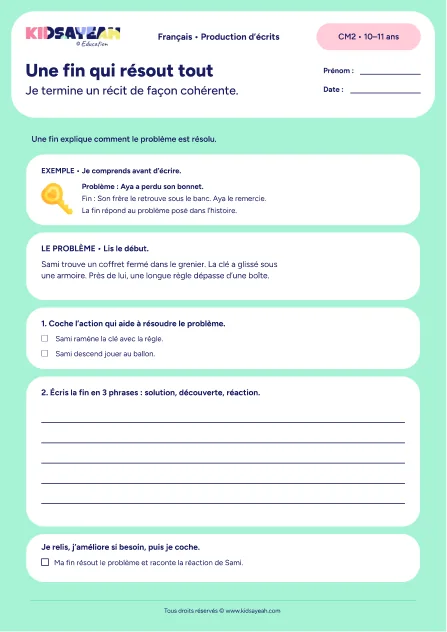 fin de récit CM2 exercice à imprimer - fiche élève