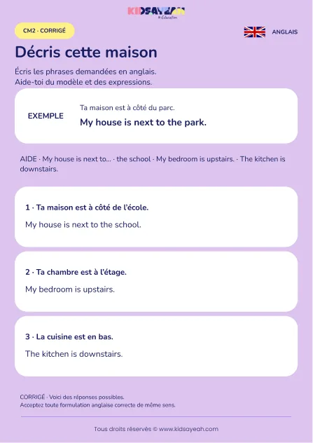 Écrire la position d’une maison et de ses pièces au CM2 — corrigé