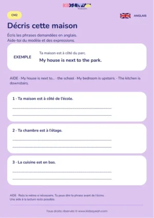 Écrire la position d’une maison et de ses pièces au CM2 — fiche enfant
