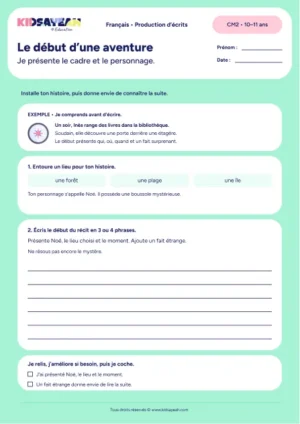 début de récit CM2 exercice à imprimer - fiche élève