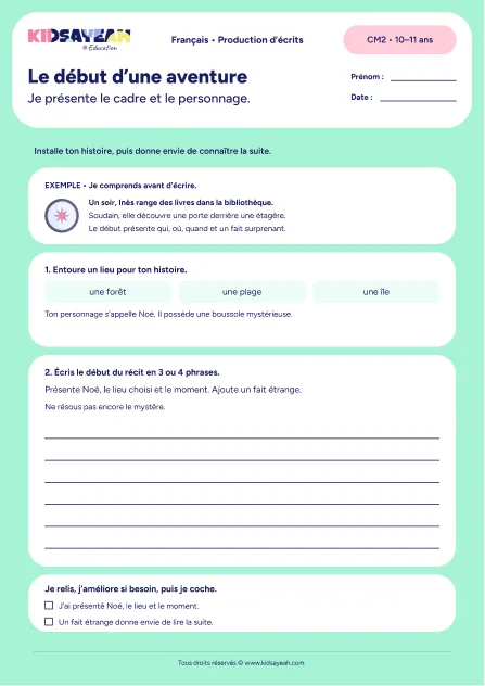 début de récit CM2 exercice à imprimer - fiche élève