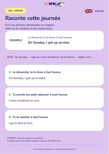 Écrire les routines du dimanche en anglais au CM2 — corrigé
