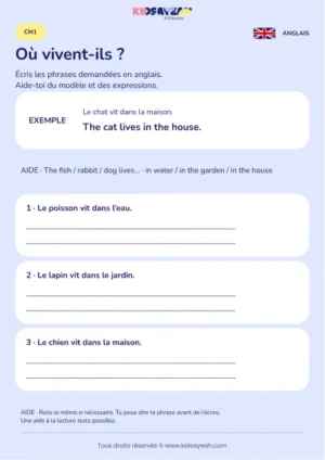 Écrire lives avec les lieux des animaux au CM1 — fiche enfant