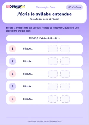 écrire une syllabe entendue en GS — fiche GS à imprimer