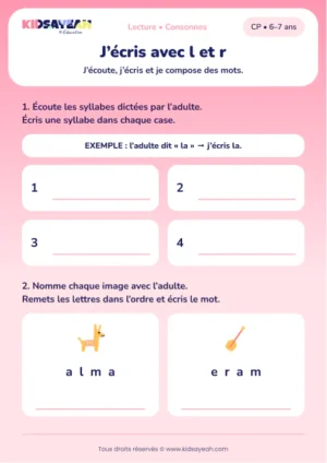 écrire des syllabes avec l et r, puis lama et rame au CP — fiche CP à imprimer