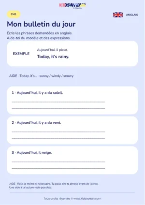 Écrire un bulletin météo avec Today it’s au CM1 — fiche enfant