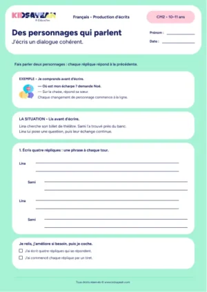 dialogue CM2 exercice à imprimer - fiche élève