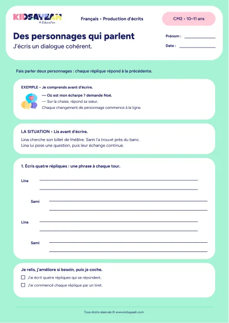 dialogue CM2 exercice à imprimer - fiche élève