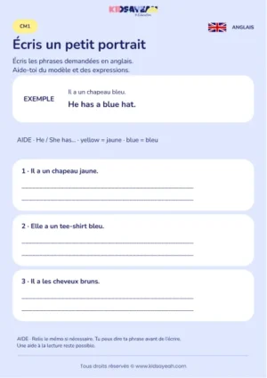 Écrire un portrait avec He has et She has au CM1 — fiche enfant