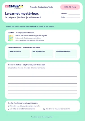 récit court CM2 exercice à imprimer - fiche élève
