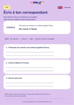 Écrire une présentation guidée pour un correspondant au CM2 — fiche enfant