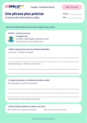 exercice enrichir une phrase CM2 à imprimer - fiche élève