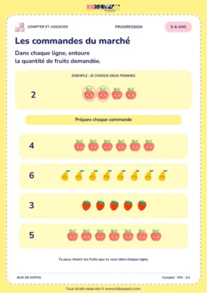 Les commandes du marché – entourer une quantité demandée 5–6 ans