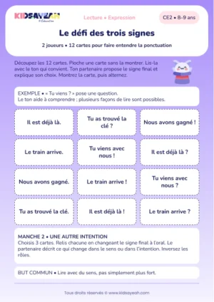 faire entendre le point, la question et l’exclamation au CE2 — aperçu de la fiche CE2 à imprimer