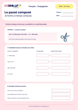 former le passé composé au CM2 - fiche élève